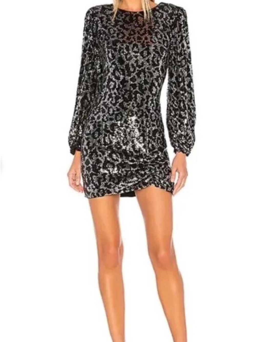SAYLOR Black and Silver Sequin Animal-Print Mini Dress